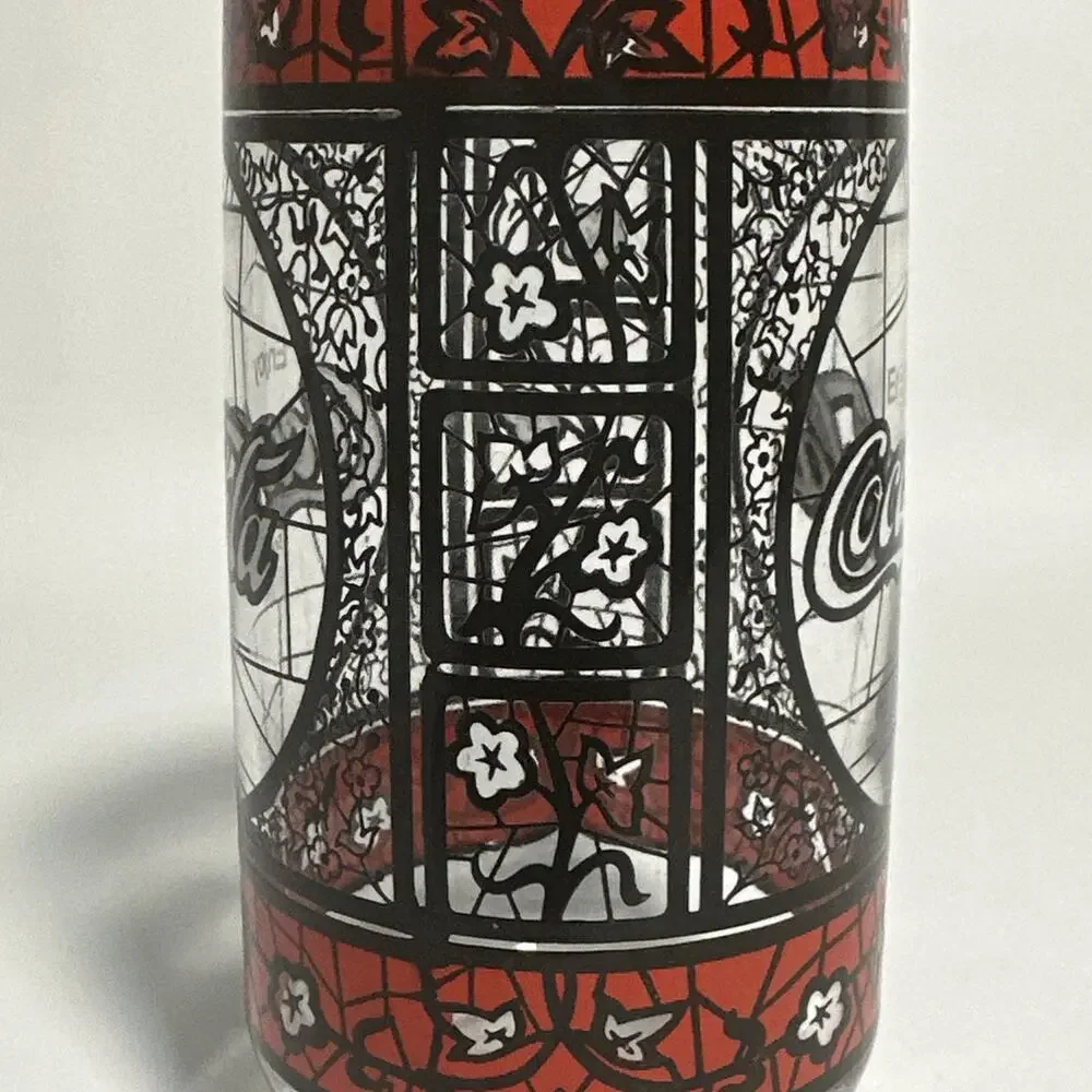 Coca-Cola Vintage Drinking Glasses Tiffany Style Stained Glass 1970s Collectible